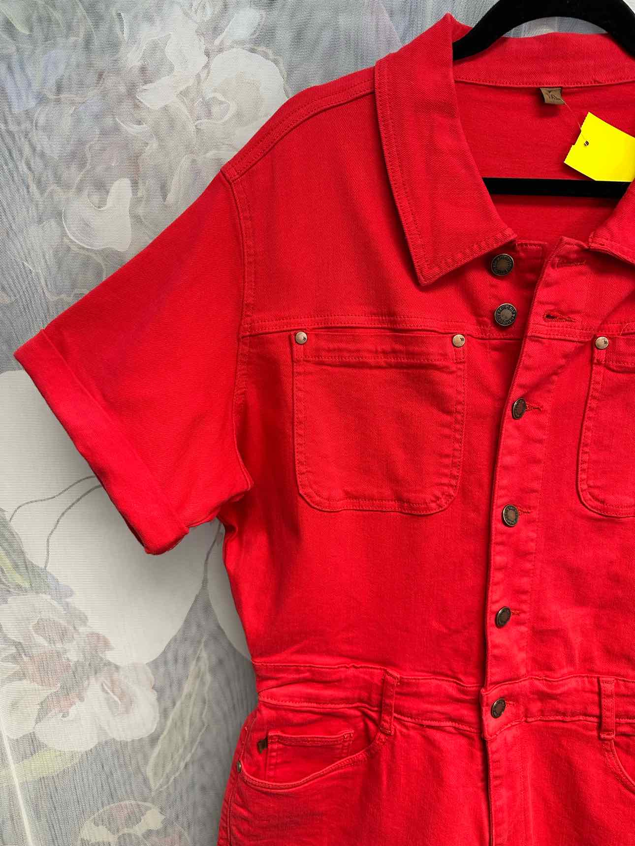 Judy Blue Button Up Short Sleeve Collared Size 1X Red Romper