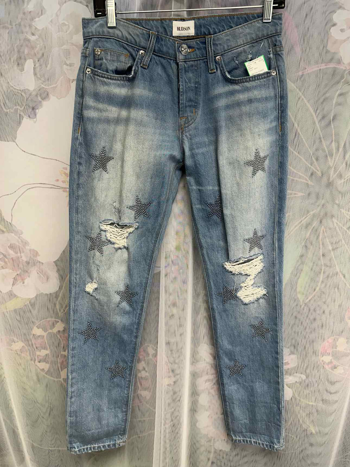 Hudson Riley Crop Relaxed Straight Star Rhinestone Decor Size 25 Denim Jeans