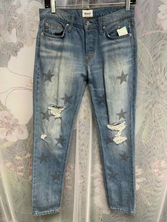 Hudson Riley Crop Relaxed Straight Star Rhinestone Decor Size 25 Denim Jeans