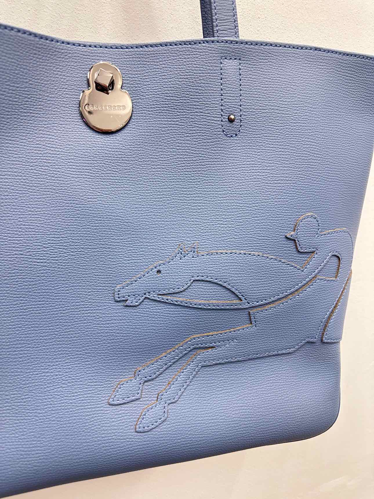 Longchamp Light Blue Pebble Leather Tote with Dustbag Handbags NWOT