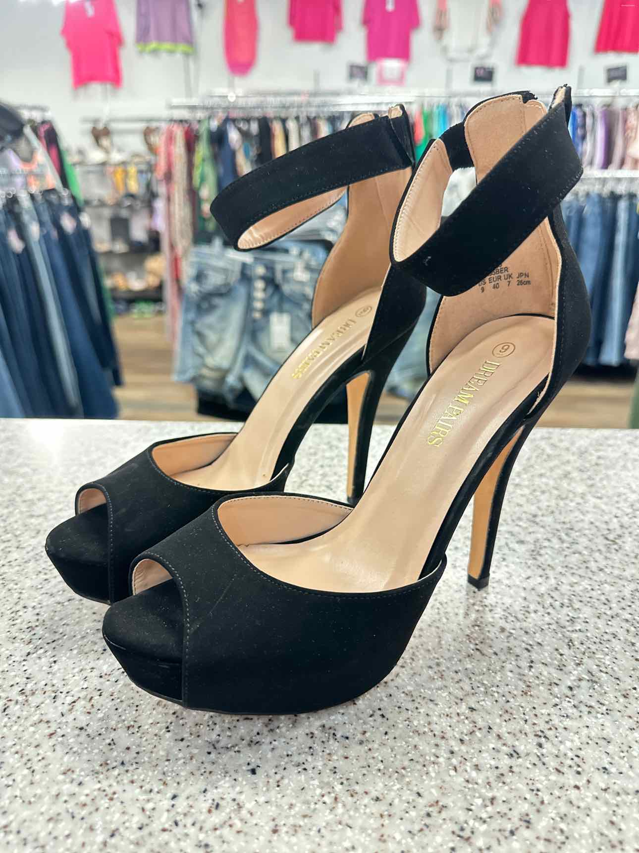 Dream Pairs Size 9 Black Faux Suede Ankle Strap 5" High Heel Platform Sandals