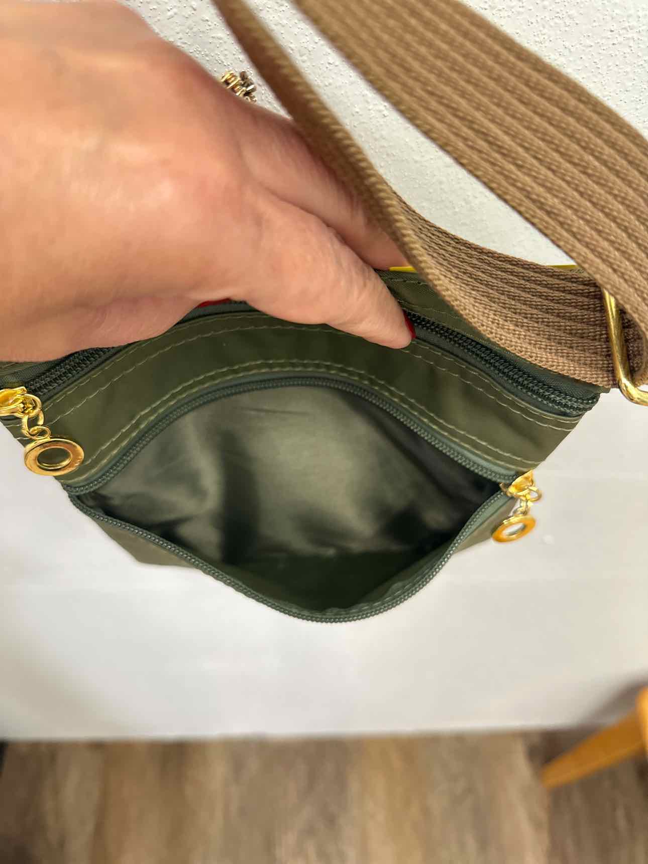 Olive Nylon Double Sided Slim Crossbody Handbags