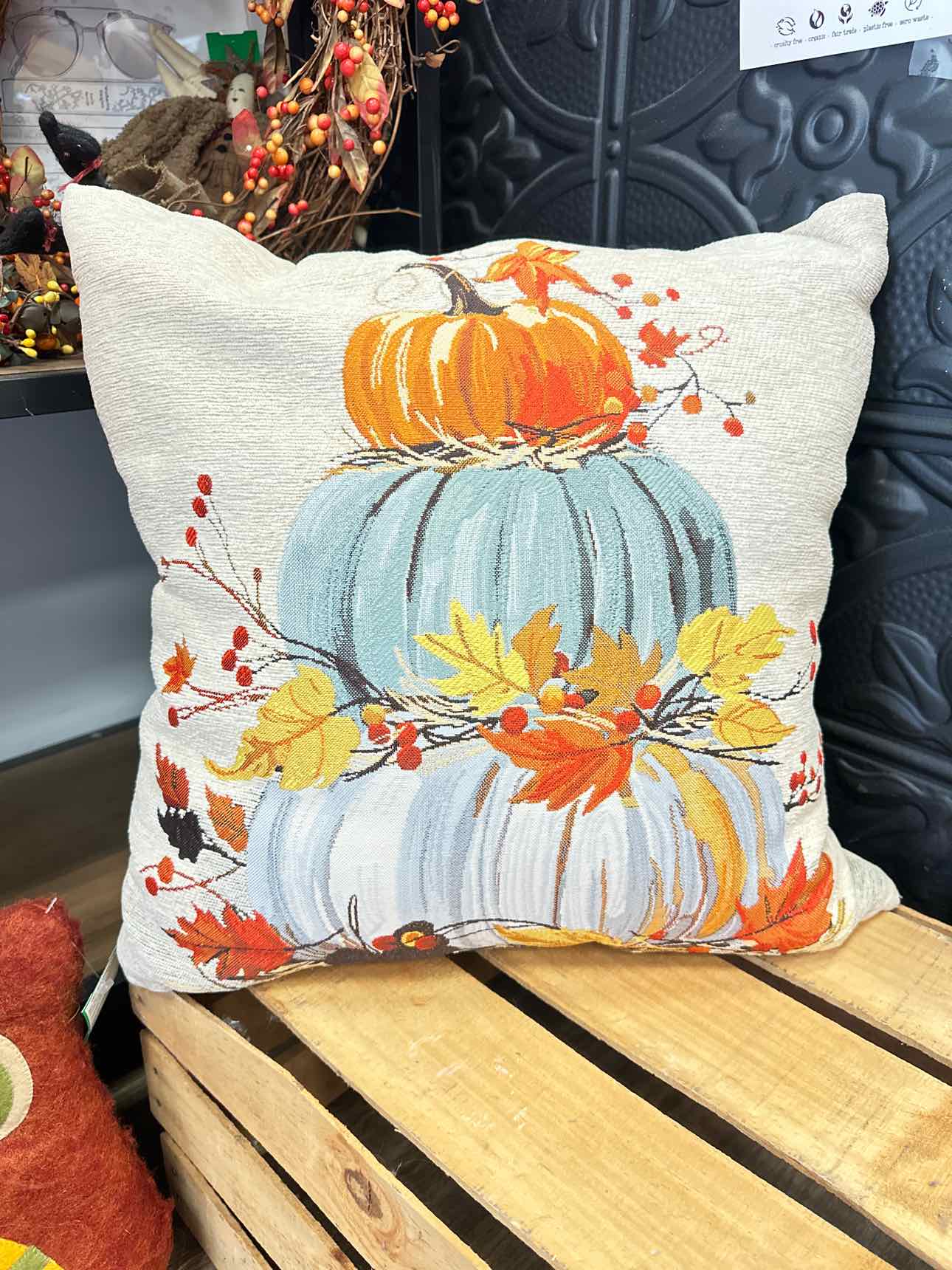 Fall Pumpkins Stuffed Pillow, 17"x17" Home Decor
