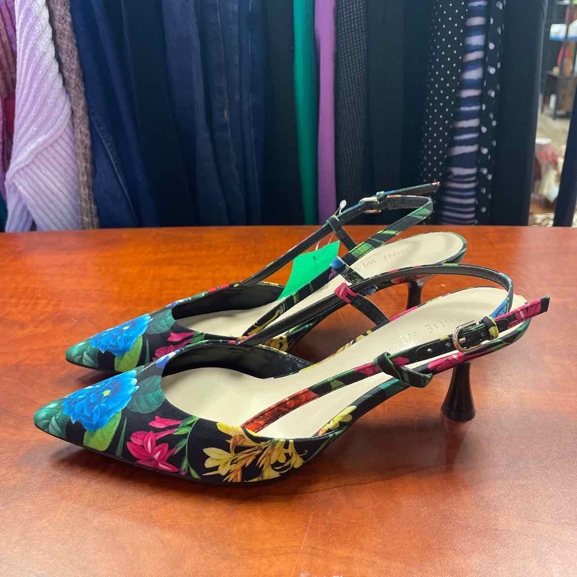 Nine West Slingback Kitten Heels Floral Print Size 7 1/2