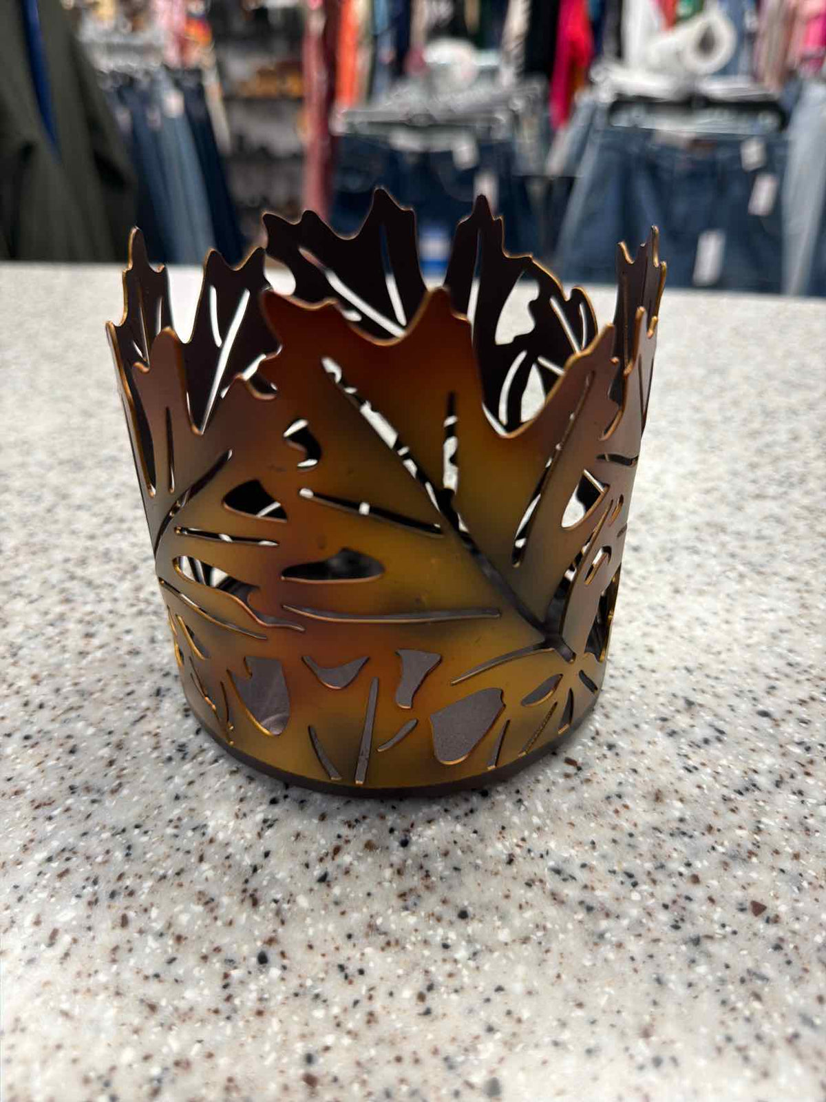 Fall Leaves Bronze Metal Candle Holder (4"L x 4"H) Household
