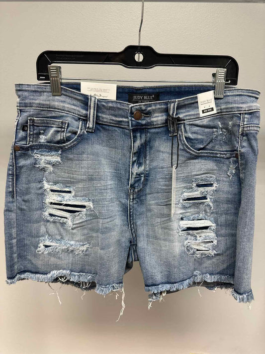 Judy Blue Mid-Rise Patch and Wash Out Cutoff Denim  Light Wash Shorts
