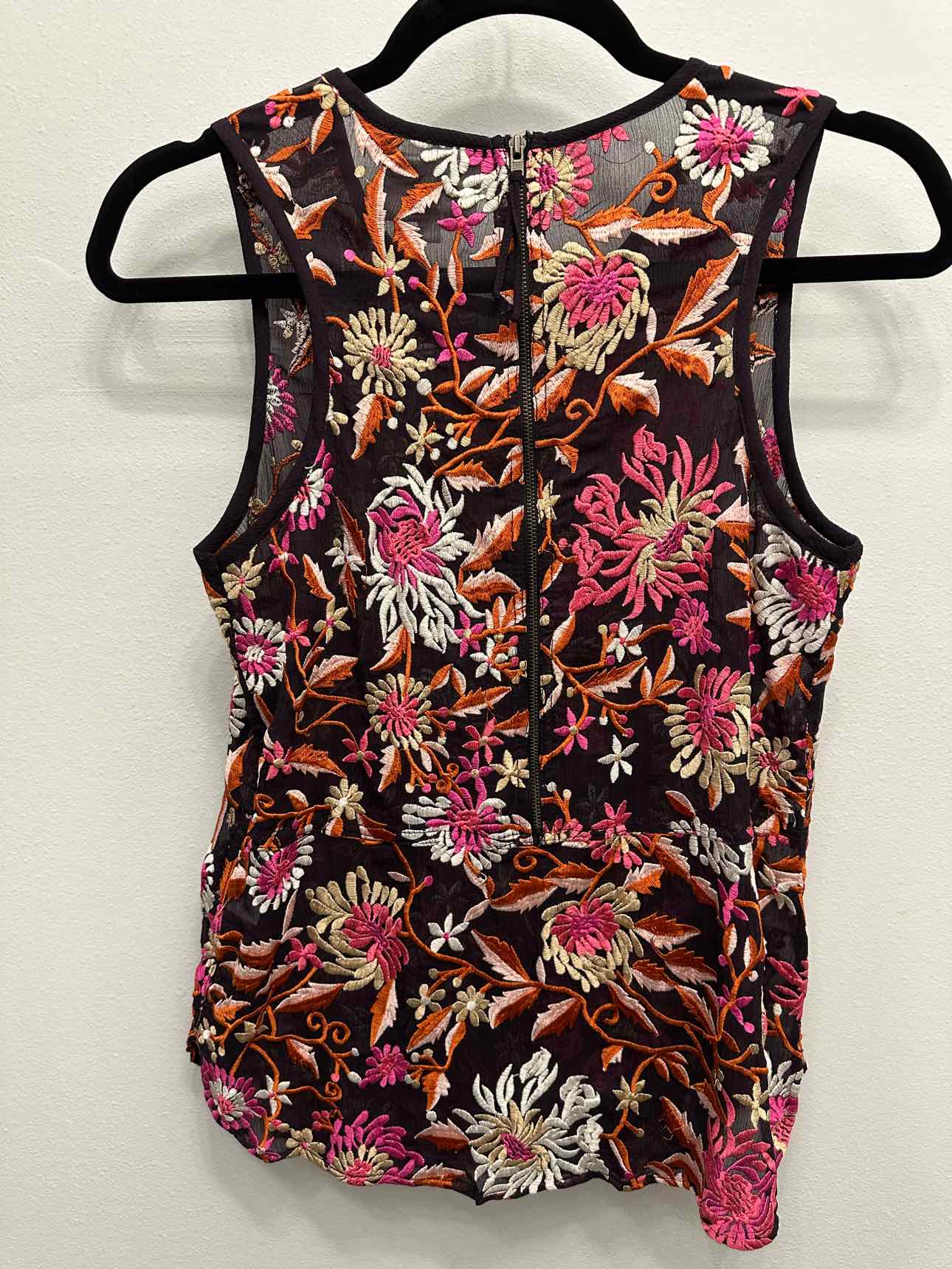 Baraschi Semi Sheer Floral Embroidered Tank Size Small Pink/Orange Top