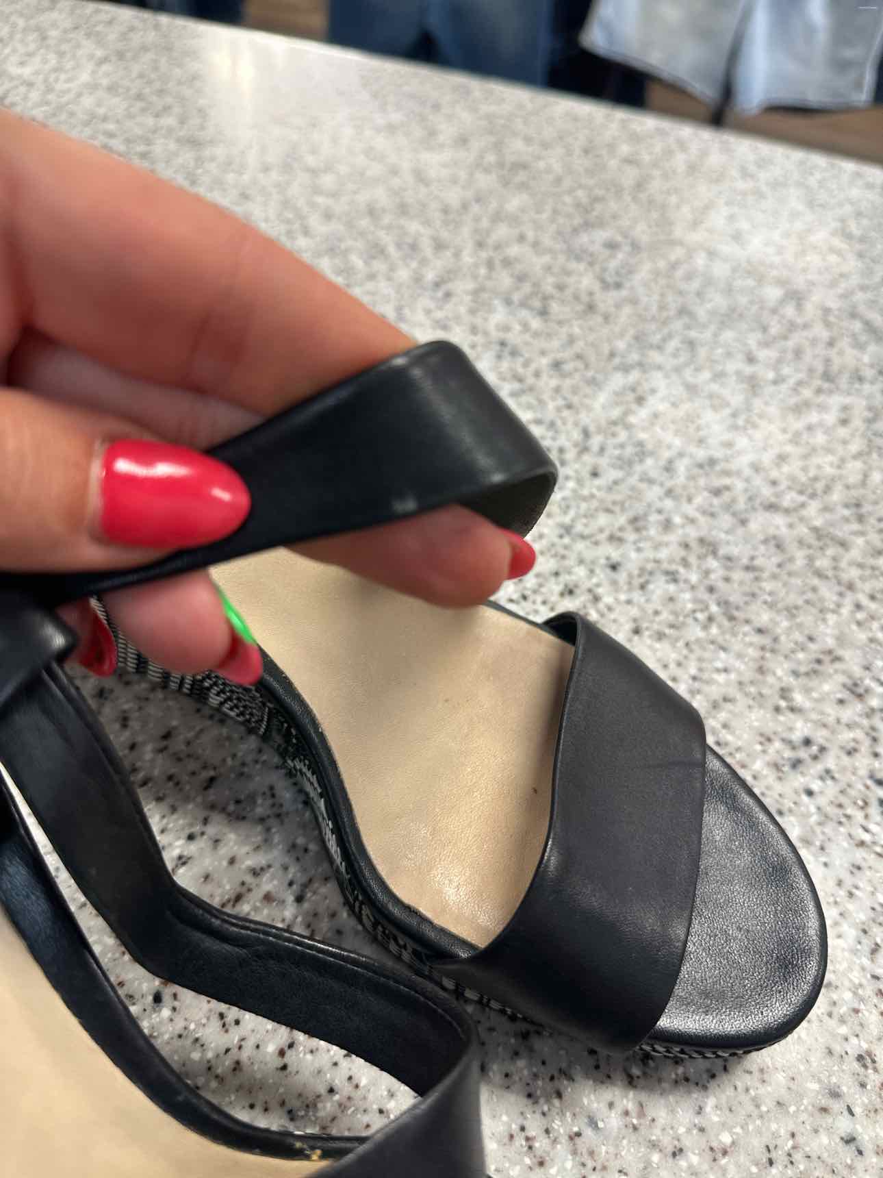 Cole Haan Size 7 Ravenna embroidered woven strappy heel Black White Sandal Shoes