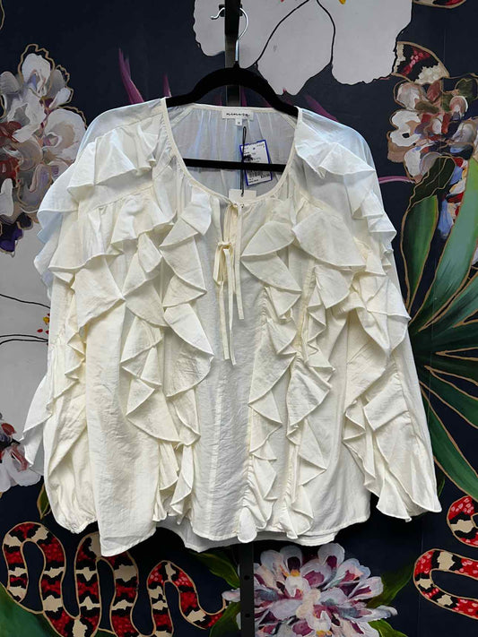 Mimosa Size Medium Off White Women's Long Sleeve Ruffled Blouse Top