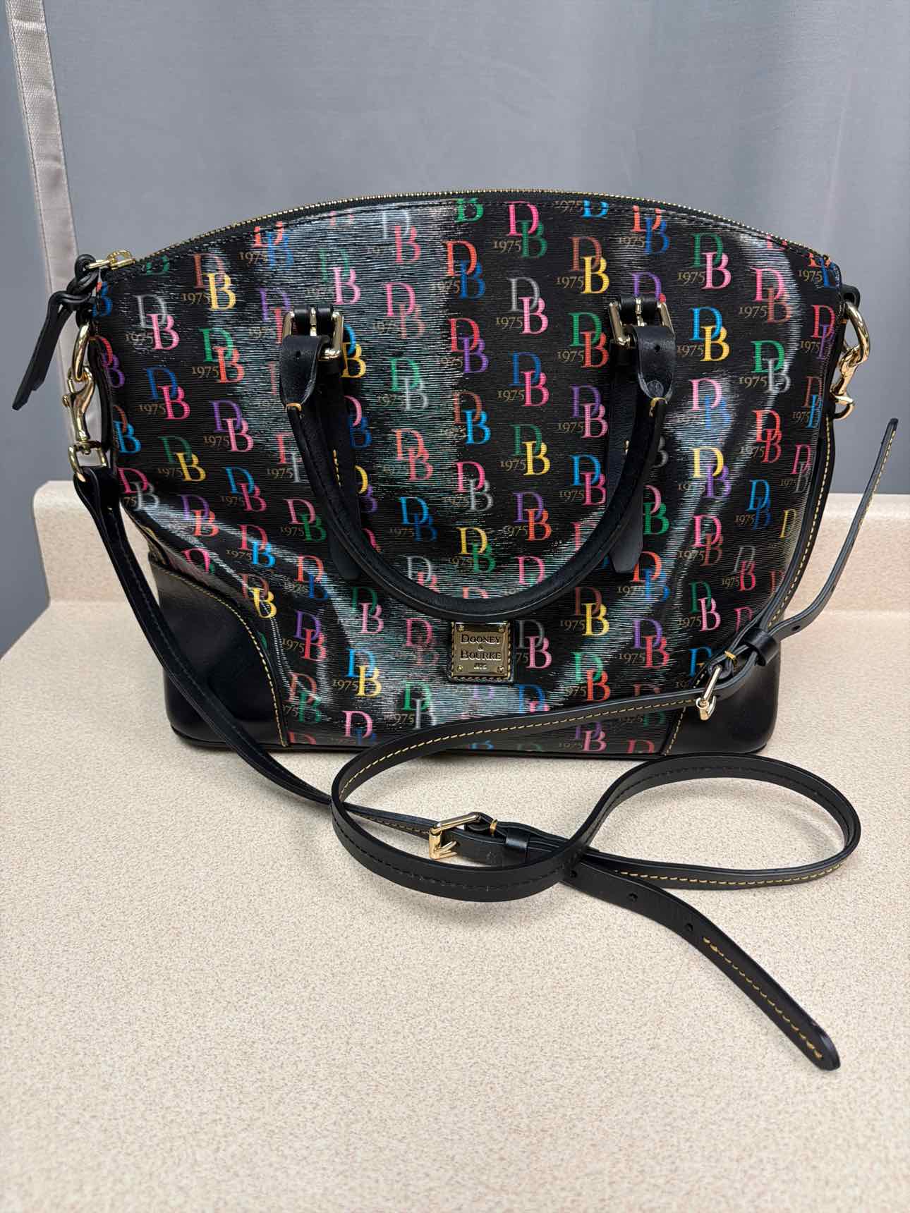 Dooney and Bourke Large Multi Color Domed Satchel DB Logo Handbags