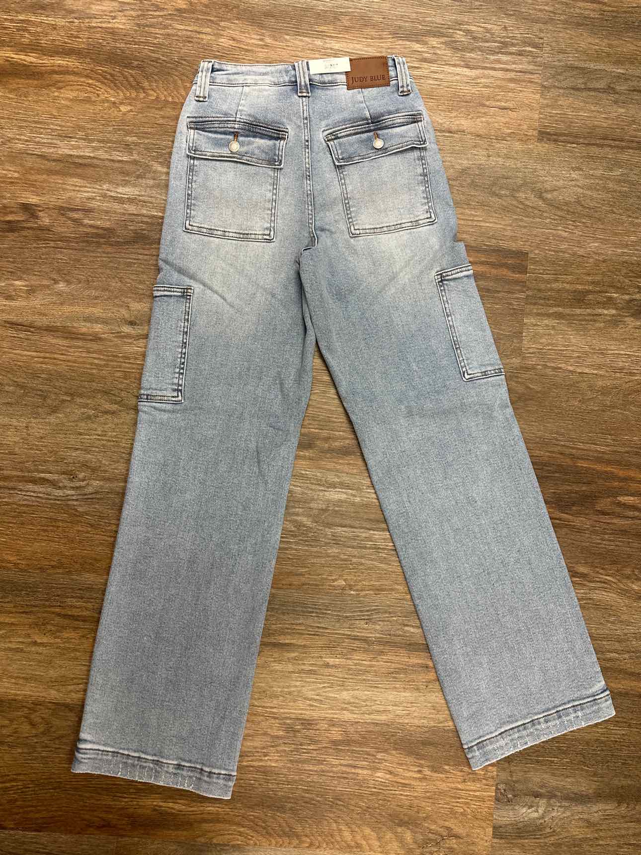 Judy Blue High Waist Cargo Wide Leg Denim Light Wash Jeans