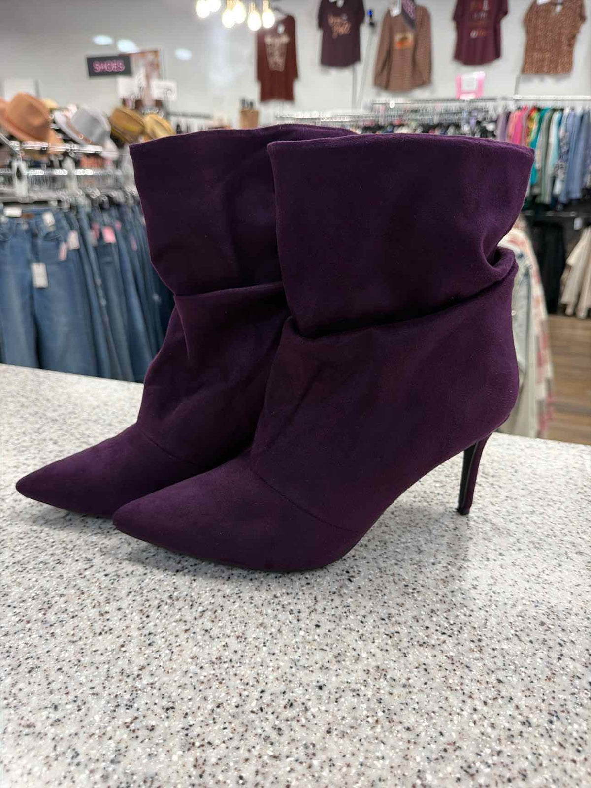 ShoeDazzle Rich Purple Faux-Suede Slouchy Stiletto Boots Woman's Size 9