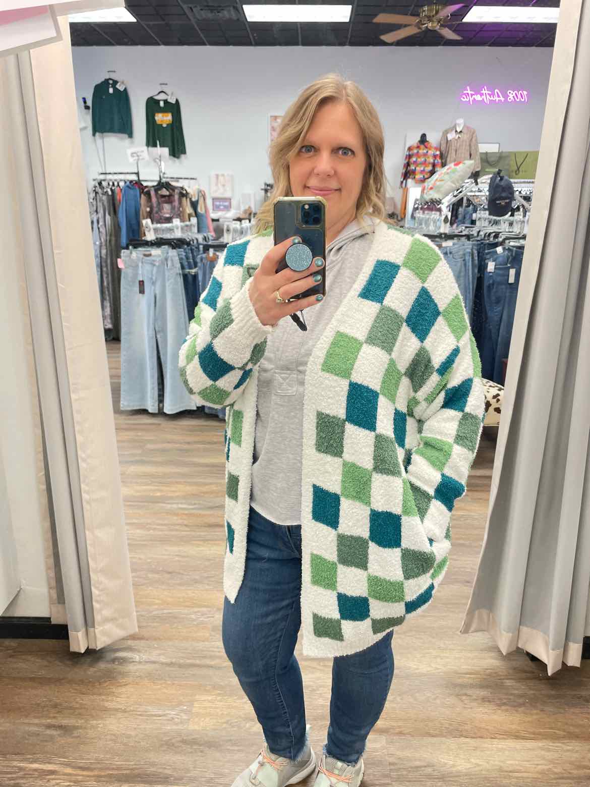 Checker Cloud Soft Green & White Cardigan
