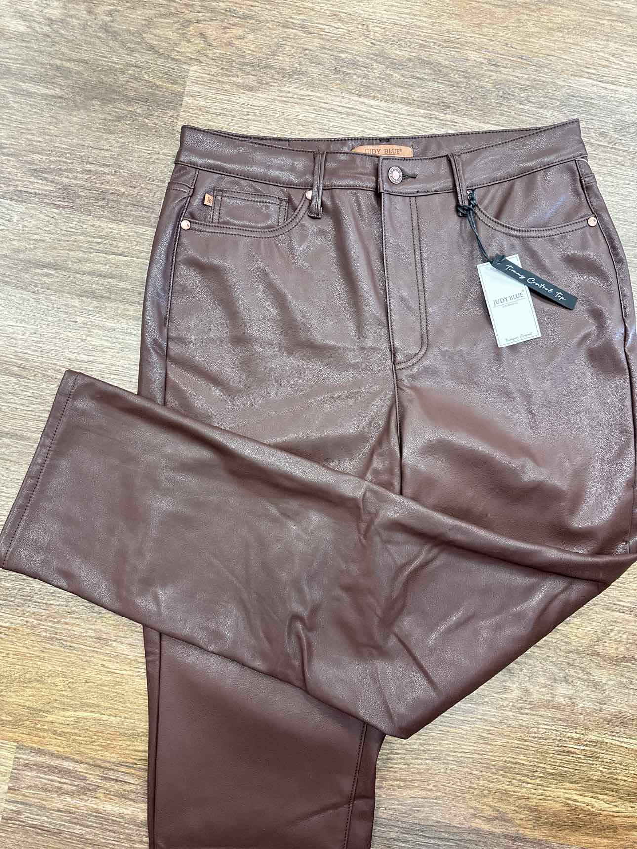 Judy Blue Size 13(31) Dark Brown Faux Leather Tummy Control Straight Pants