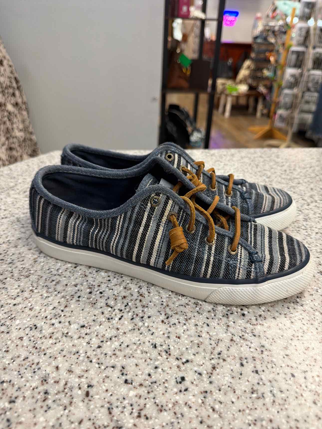 Sperry Size 8 Women's Seacoast Multi-Stripe Canvas Sneakers Navy Shoes