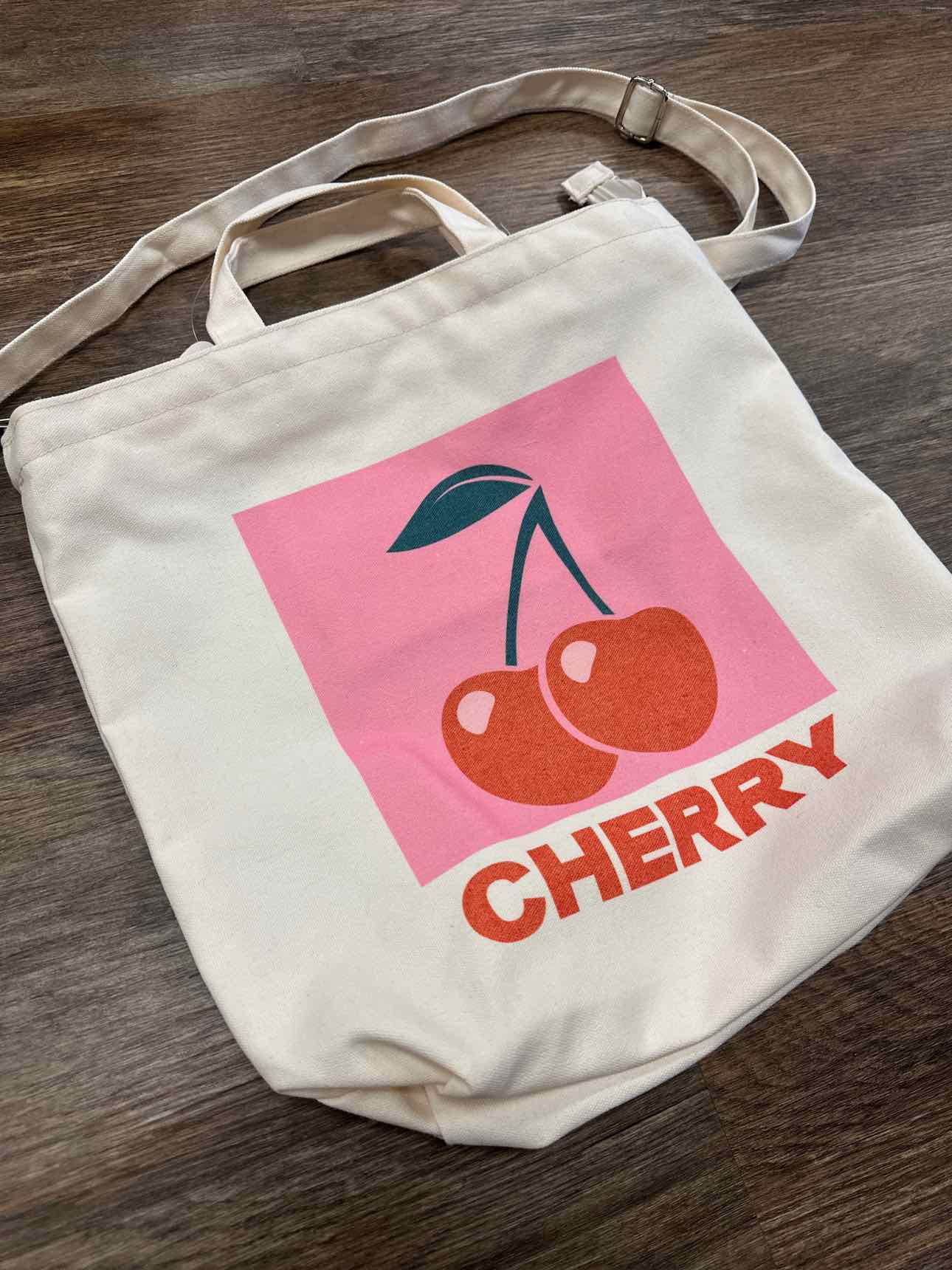 Cherry Graphic Print Shopping Tote Book Bag Handbag