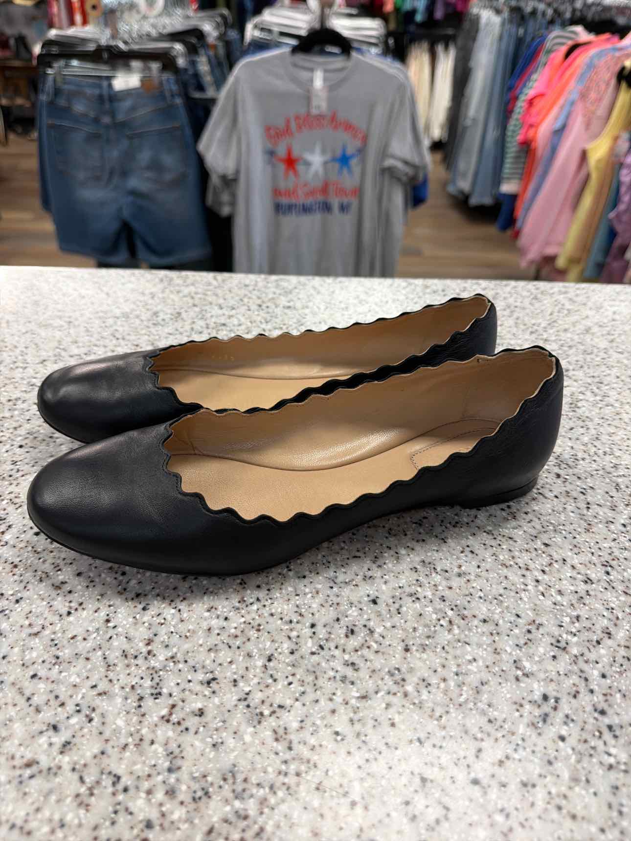 Chloe Size 37 1/2 Lauren Scalloped Leather Ballet Flats Black Shoes