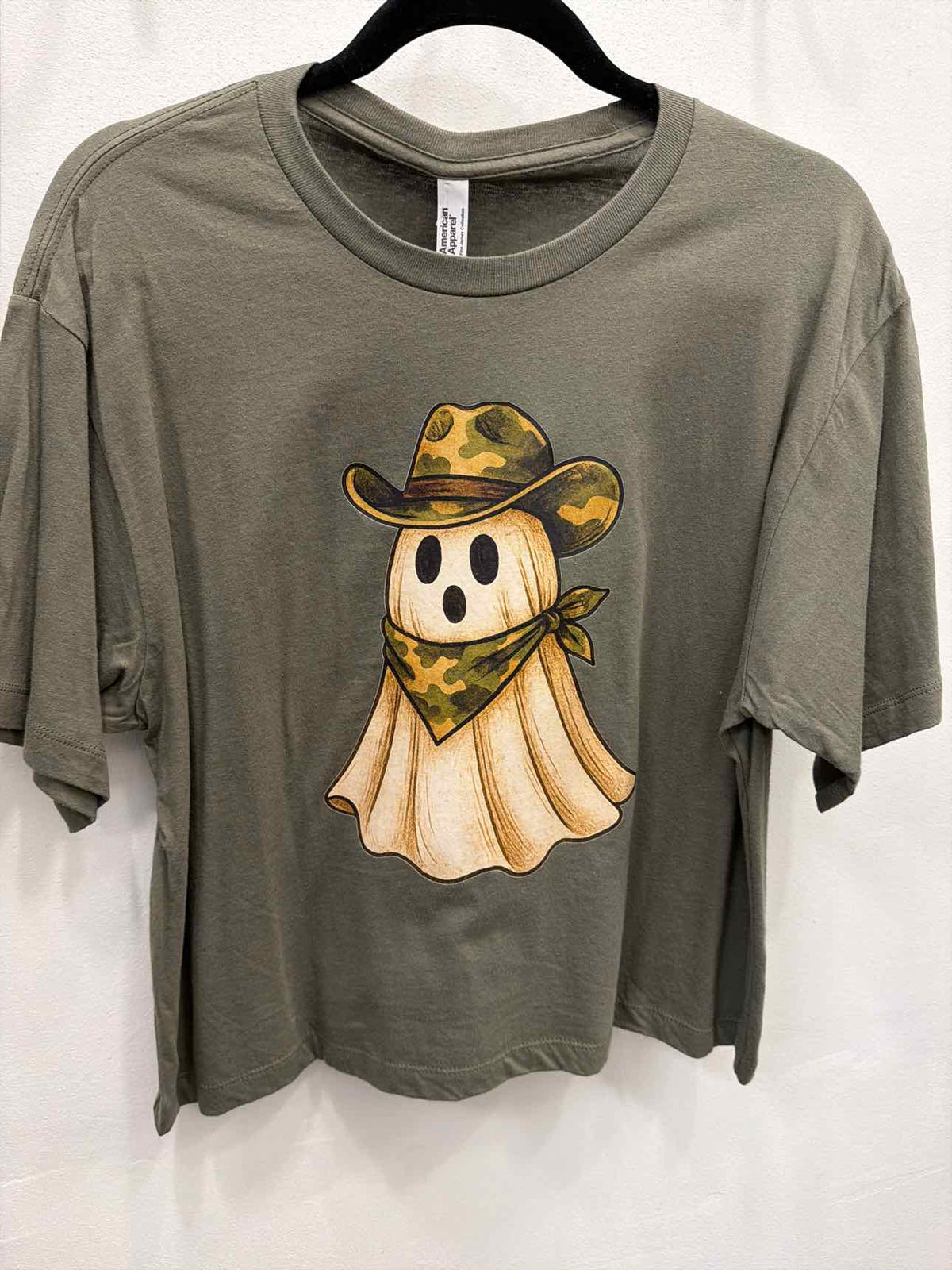 Camo Ghost Cropped Graphic Tee Olive Size Large Top