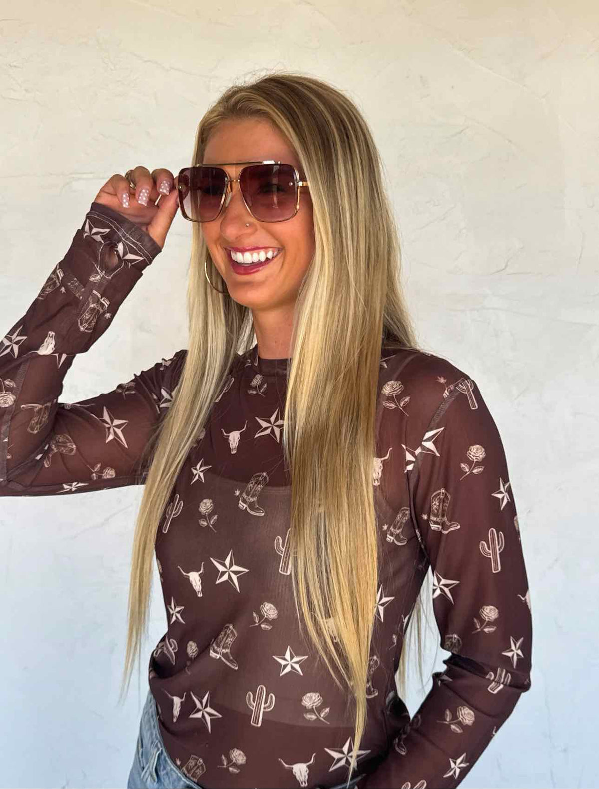 Desert Dreams Dress It Up Mesh Long Sleeve Top