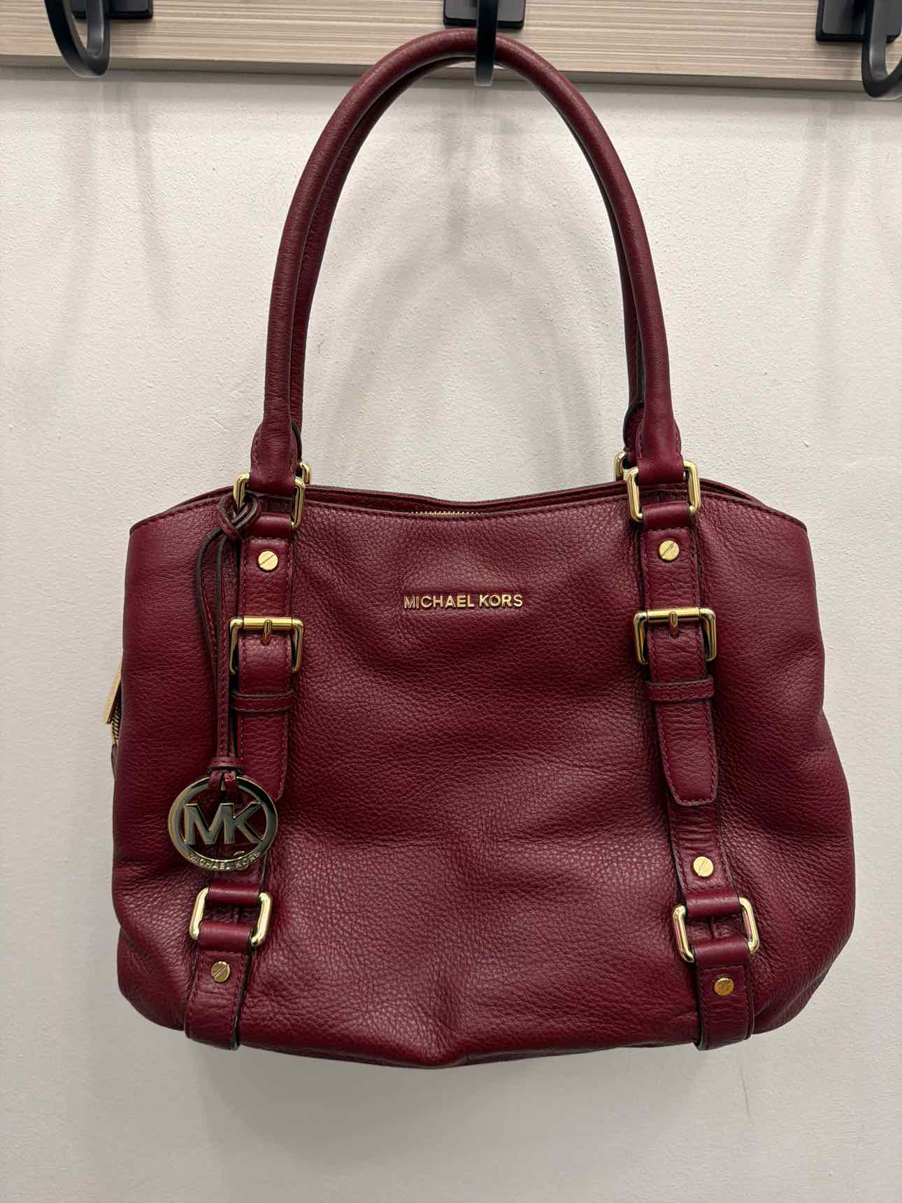 MICHAEL KORS Bedford Pebble Leather Satchel Maroon Handbags