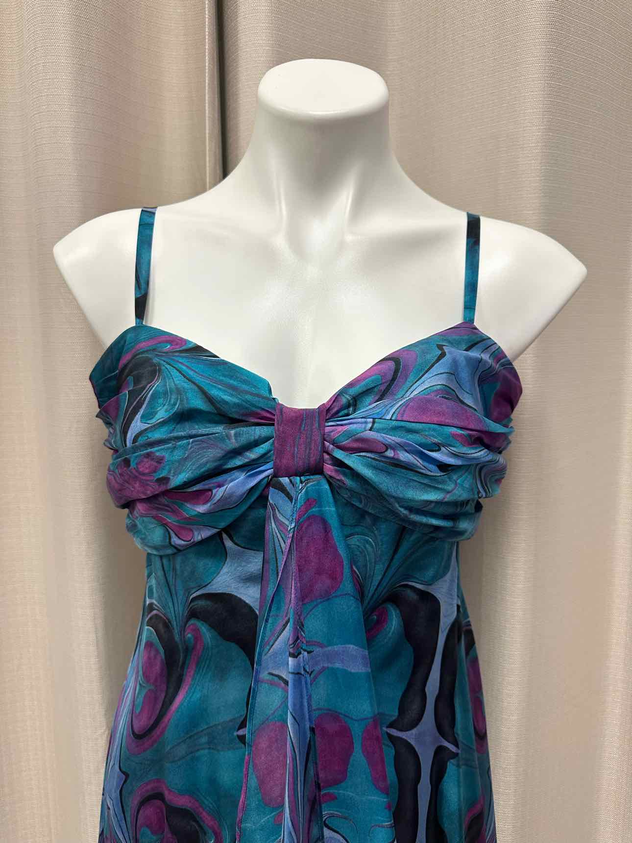 Kirsty by Kirsty Doyle 100% Silk Marbled Design Flowy Maxi 14 Blue/Purple Dress
