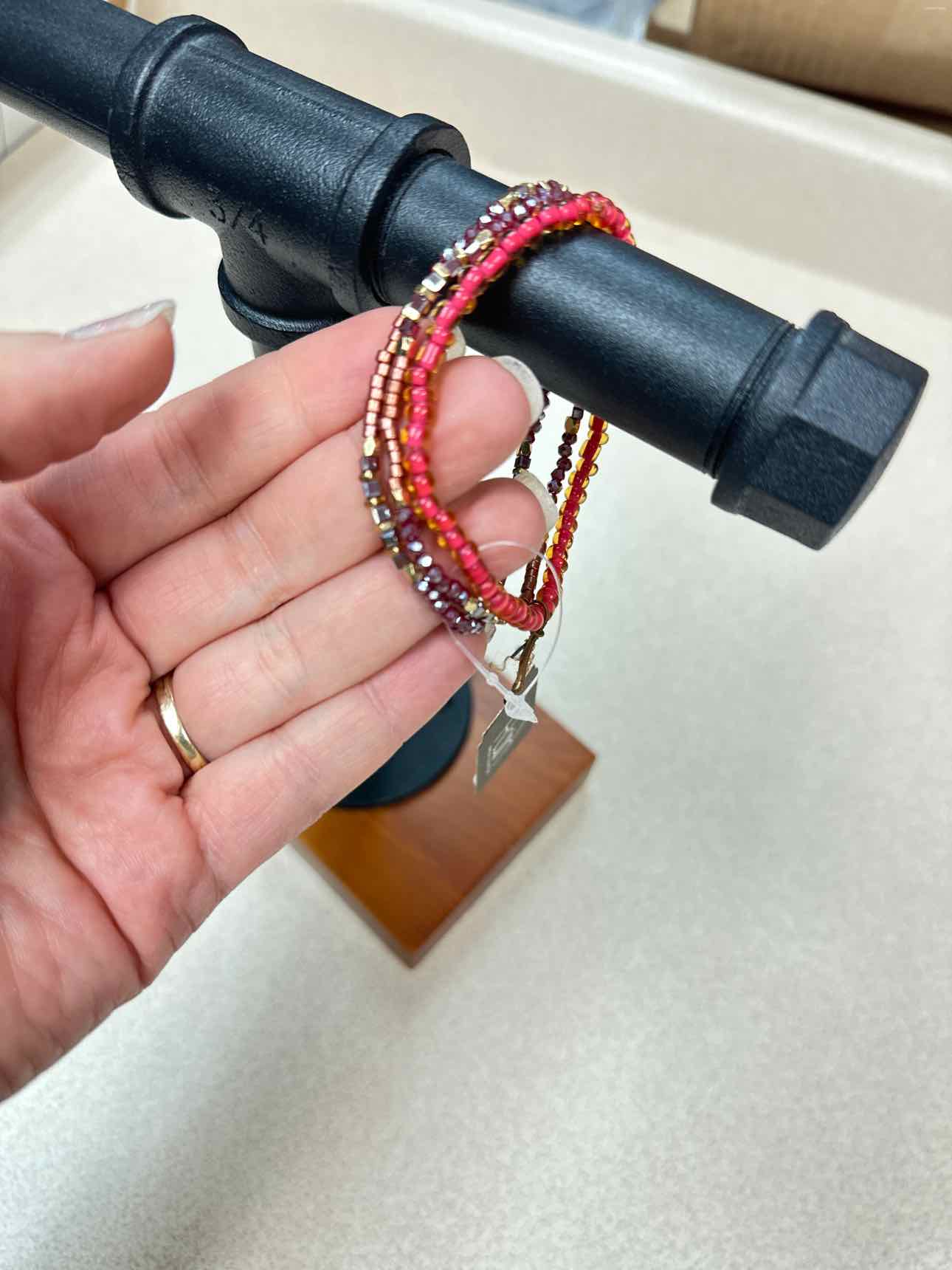 Raspberry Bead Stretch Bracelets, set of 3