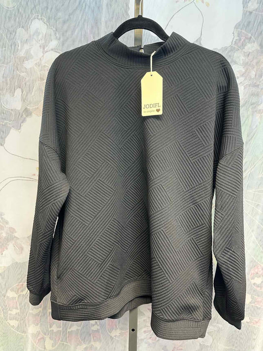 Jodifl NEW NWT Chevron Texture Mock Neck Sweater w/Pockets Large Black Top