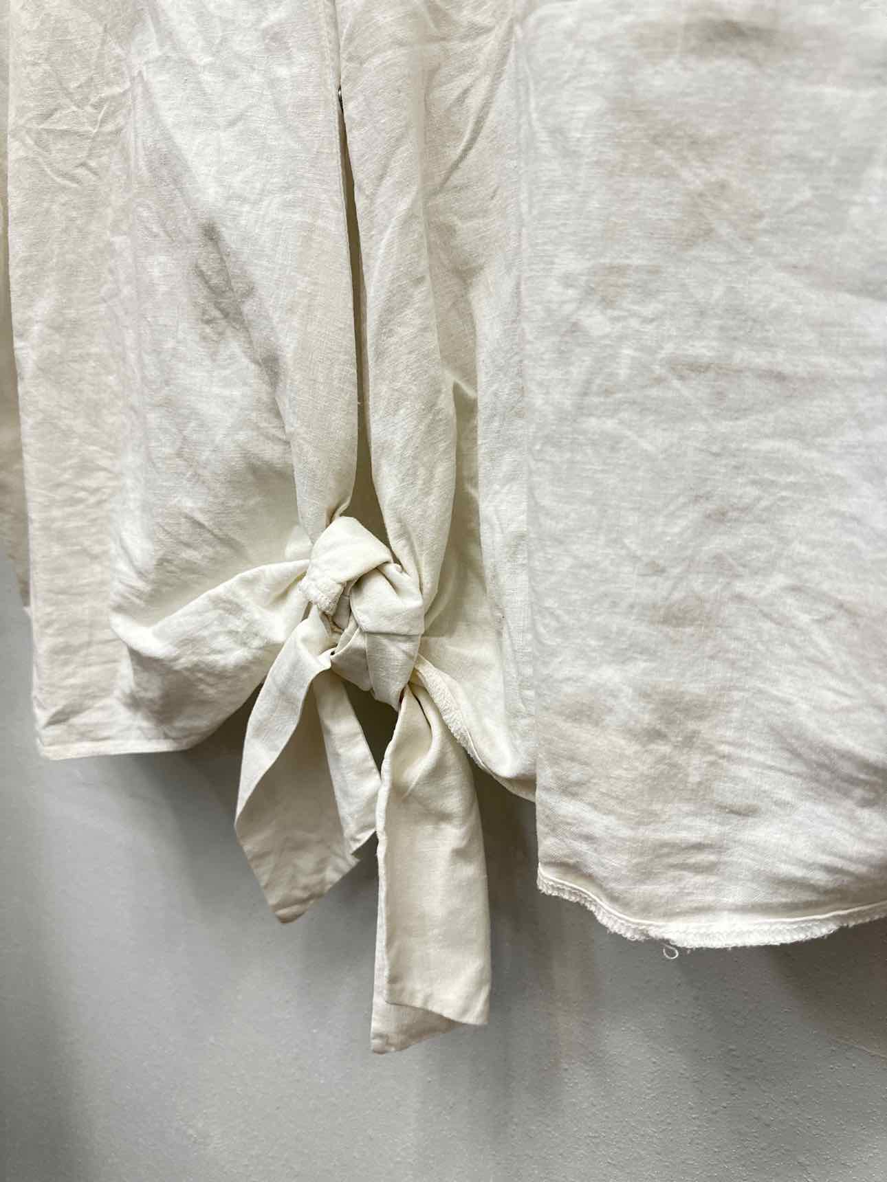 New Look Size 18 White Linen Blend Tie Front Short Sleeve Top