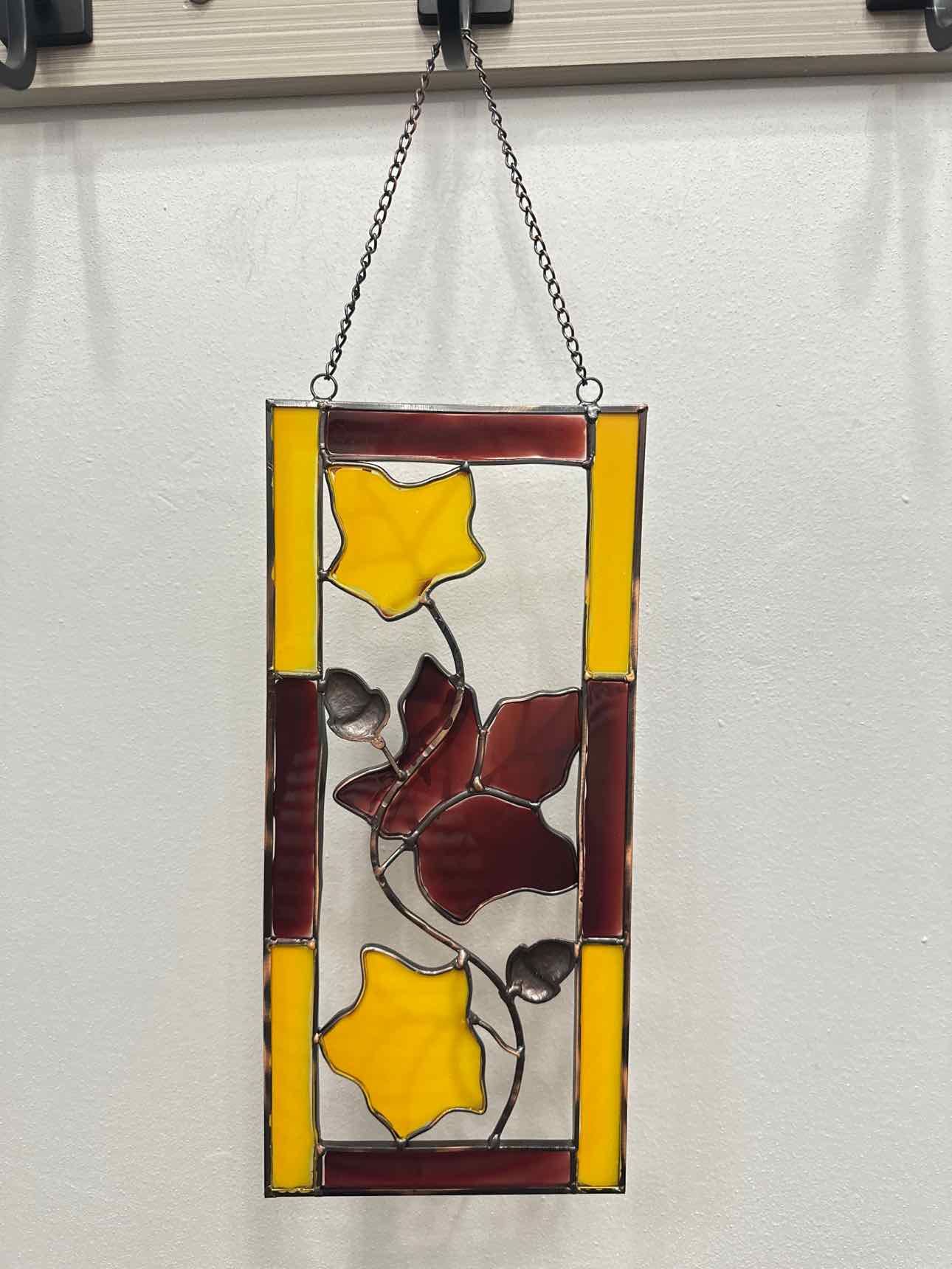 Fall Leaves Stained Faux Glass Window Hanging Home Decor