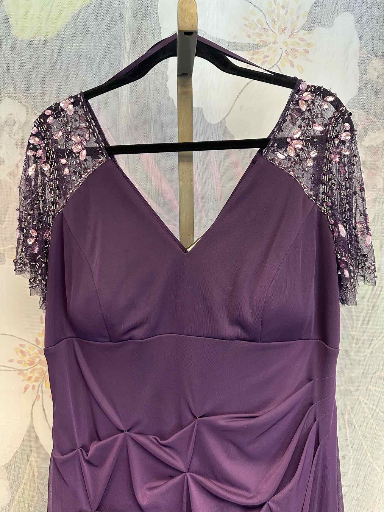 NWT Xscape Size 18 purple Formal Dress rhinestone sheer short sleeves