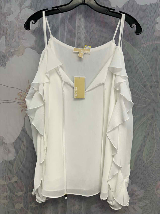 Michael Michael Kors NEW NWT Cold Shoulder Ruffle Decor Medium White Top