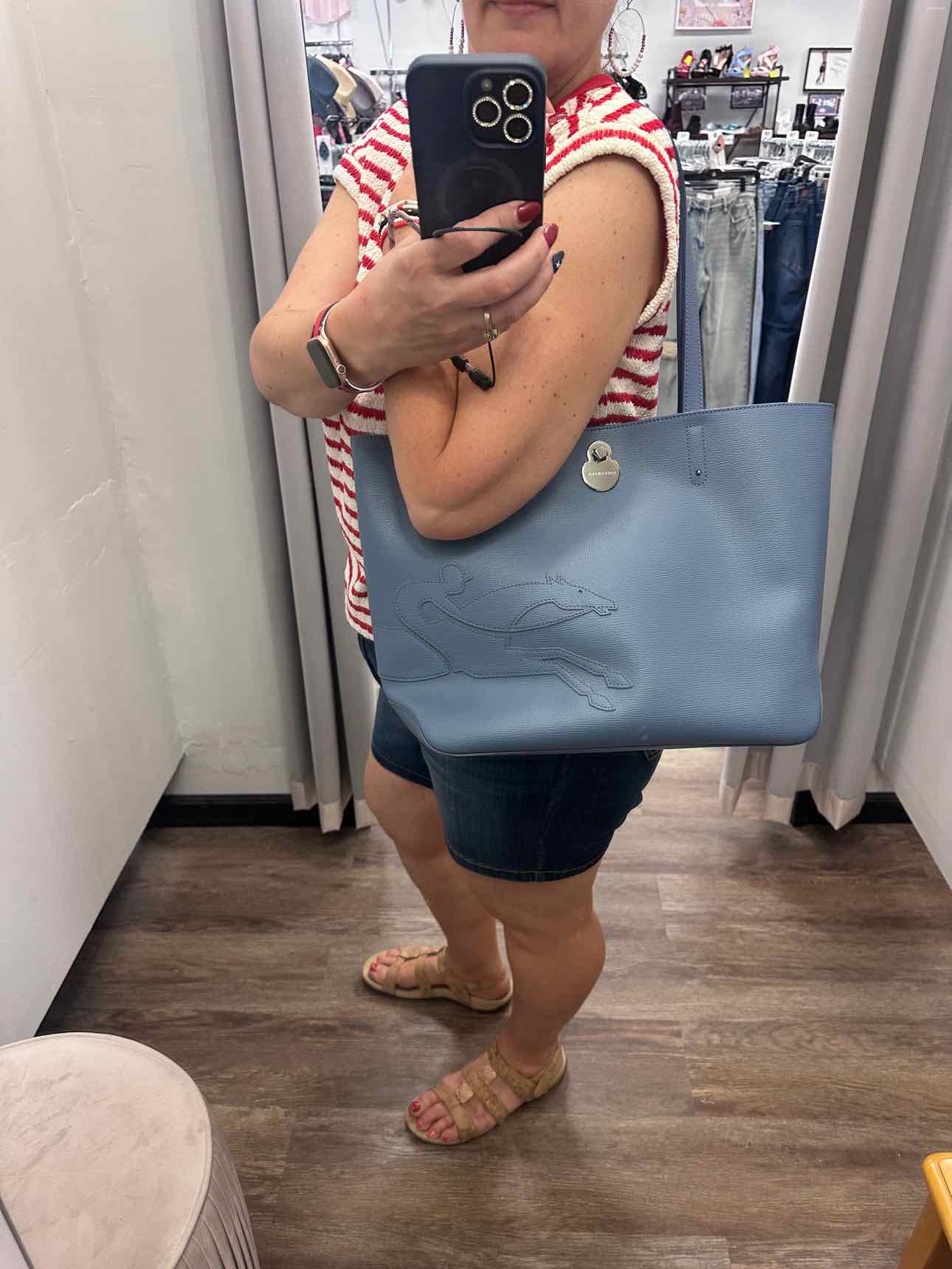 Longchamp Light Blue Pebble Leather Tote with Dustbag Handbags NWOT
