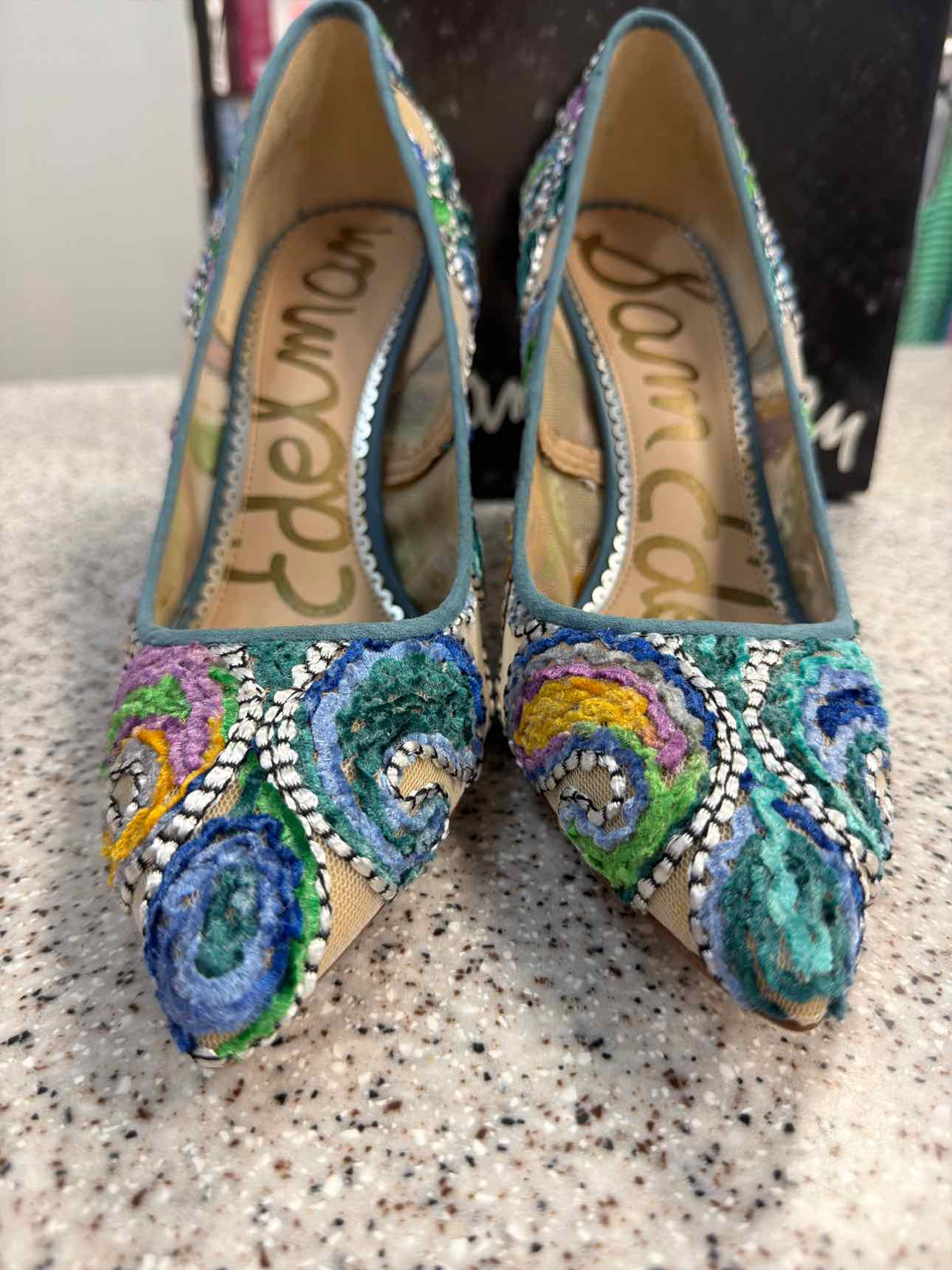 Sam Edelman NEW Hazel Pointed Toe Stiletto Pumps Embroiderd size 10 Blue Teal
