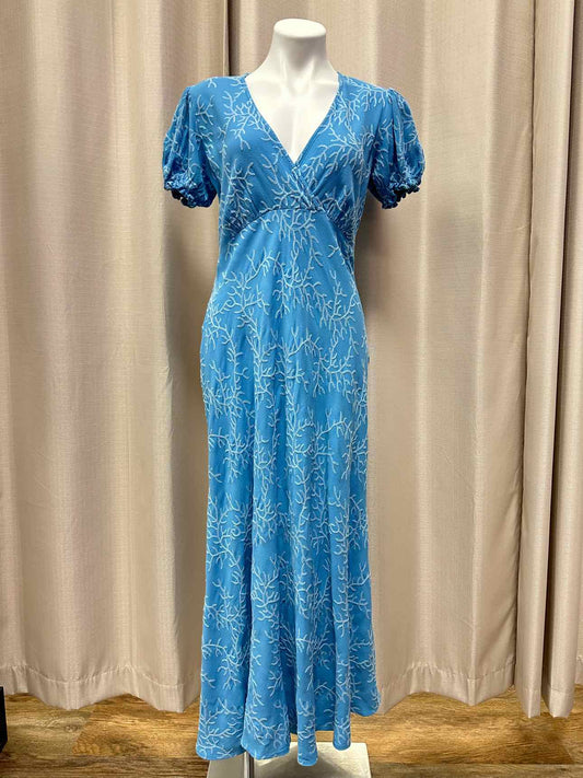 Ghost London Coral Embroidered Puffy Short Sleeve Maxi Medium Aqua Dress