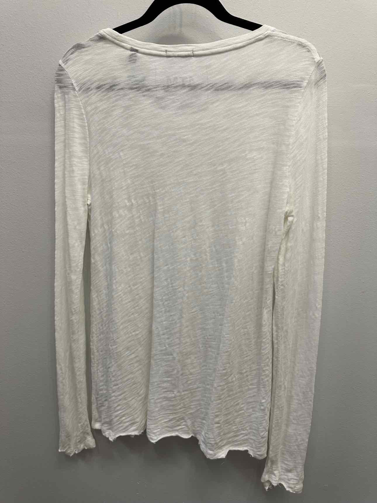 ATM Lightweight Semi Sheer Long Sleeve Distressed Size Medium White Top