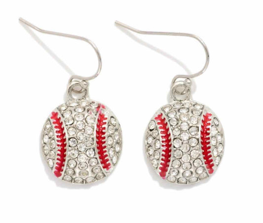 Rhinestone Sports Baseball Drop Earrings