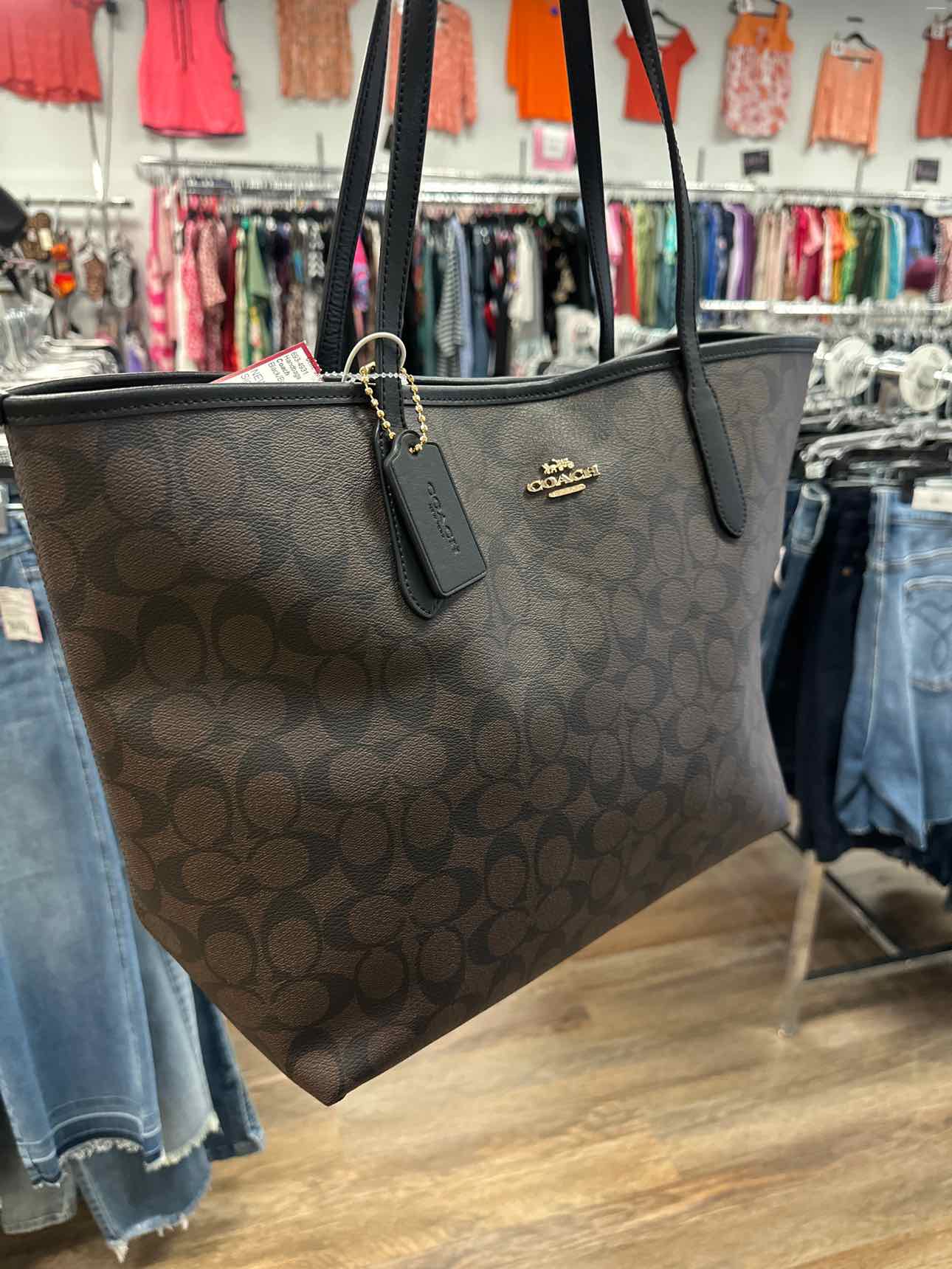 Coach REVERSIBLE Signature Logo City Tote Shoulder Bag Black and Brown Handbag