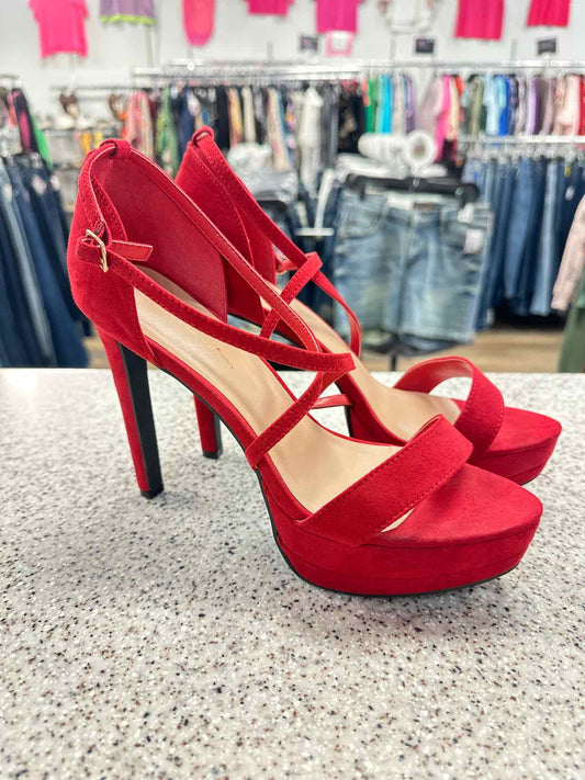 Shoedazzle Size 9 Red Faux Suede Platform Strappy 5" Heels Sandal