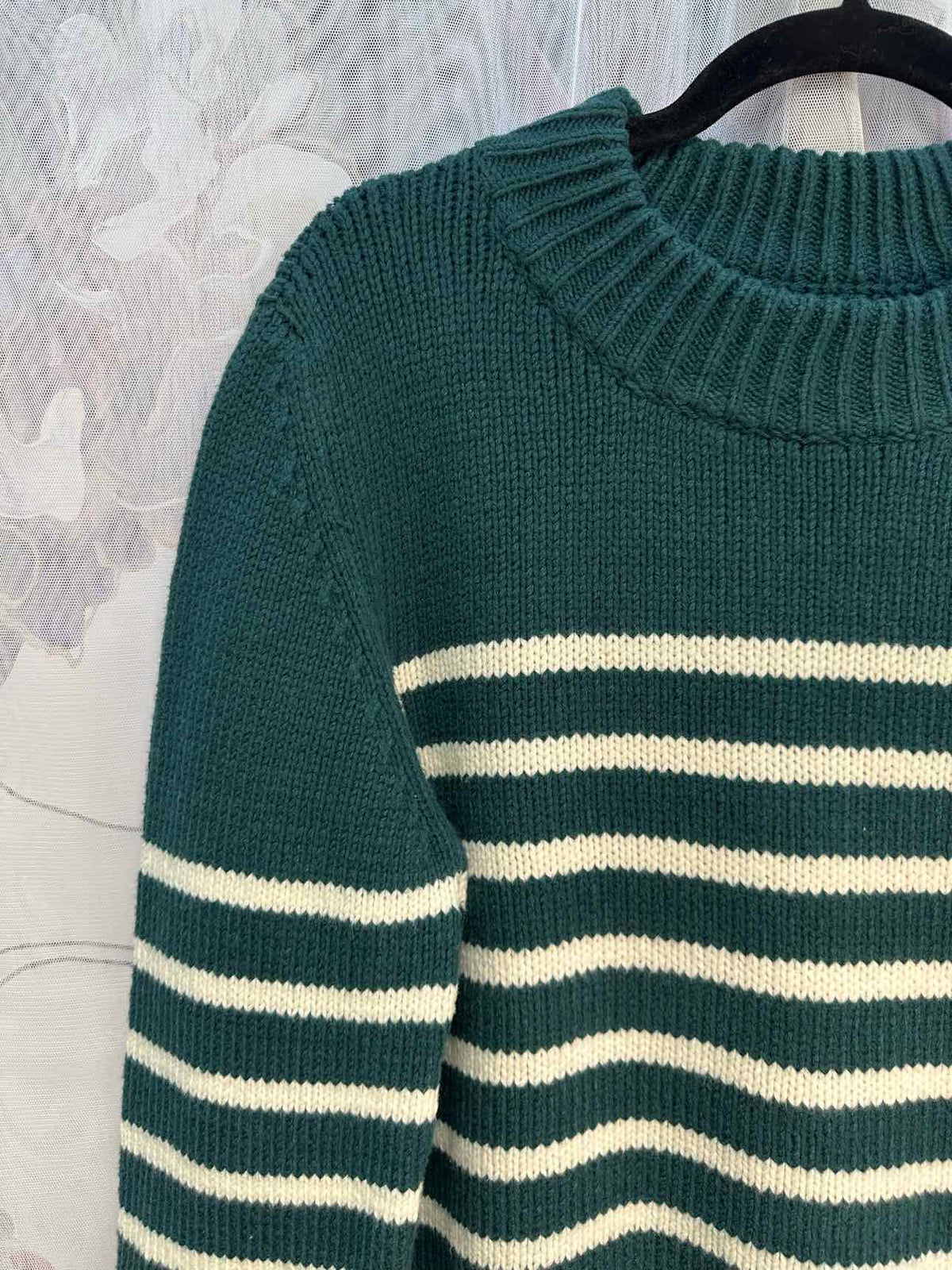 Faherty Striped Heavy Weight Crewneck Sweater Size Large Evergreen Top