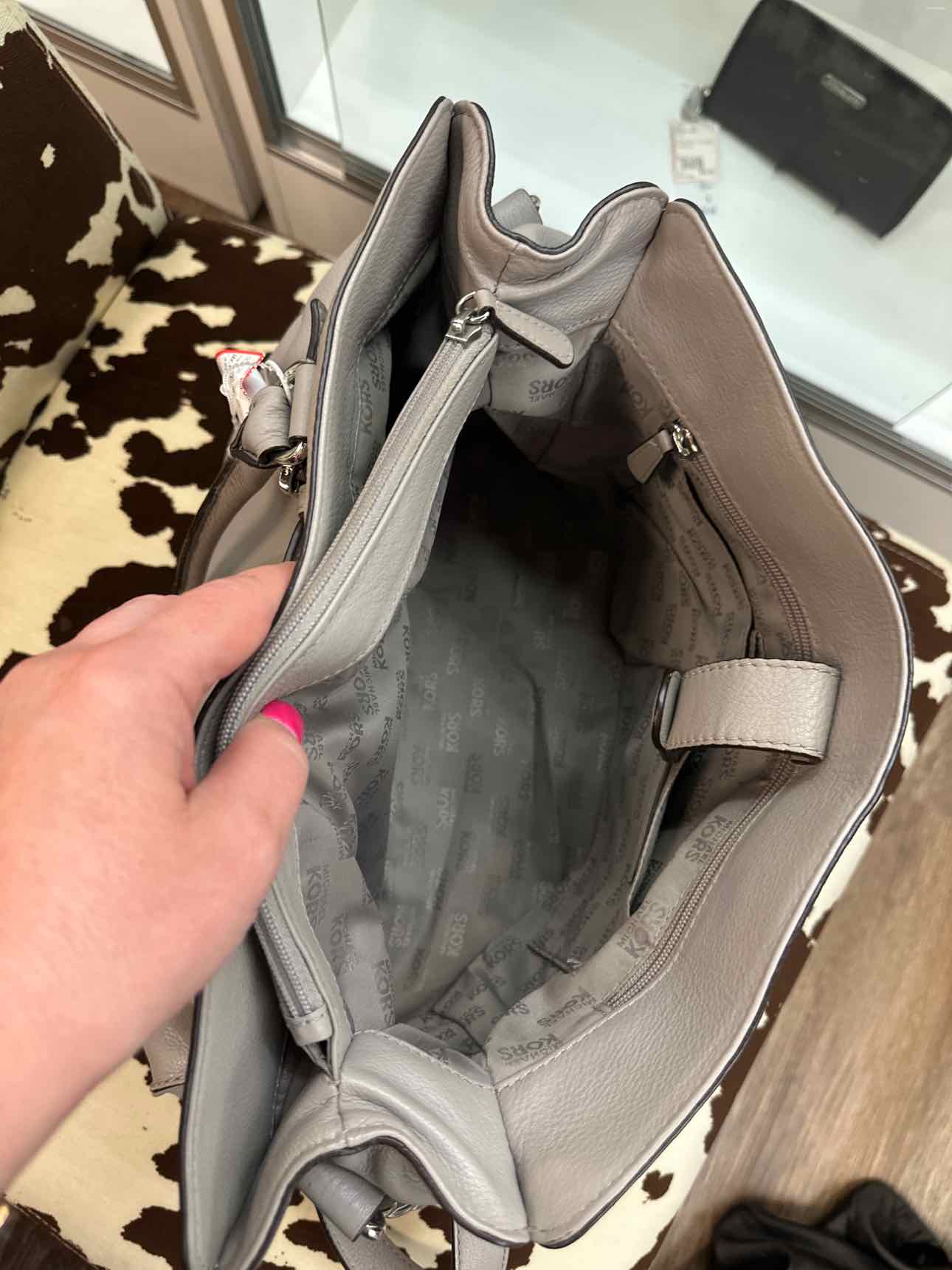 MICHAEL KORS Large Gray Hamilton Leather Satchel Handbag