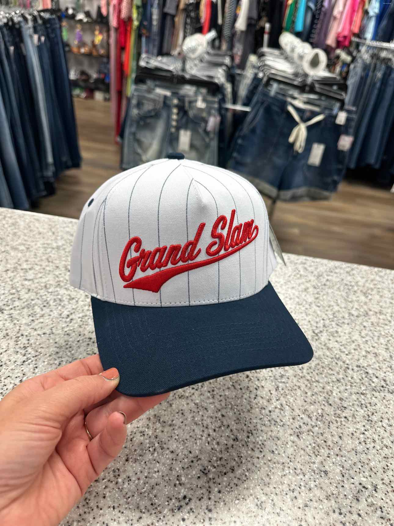 Pin Stripe Canvas Embroidered "Grand Slam" Baseball Cap Hat