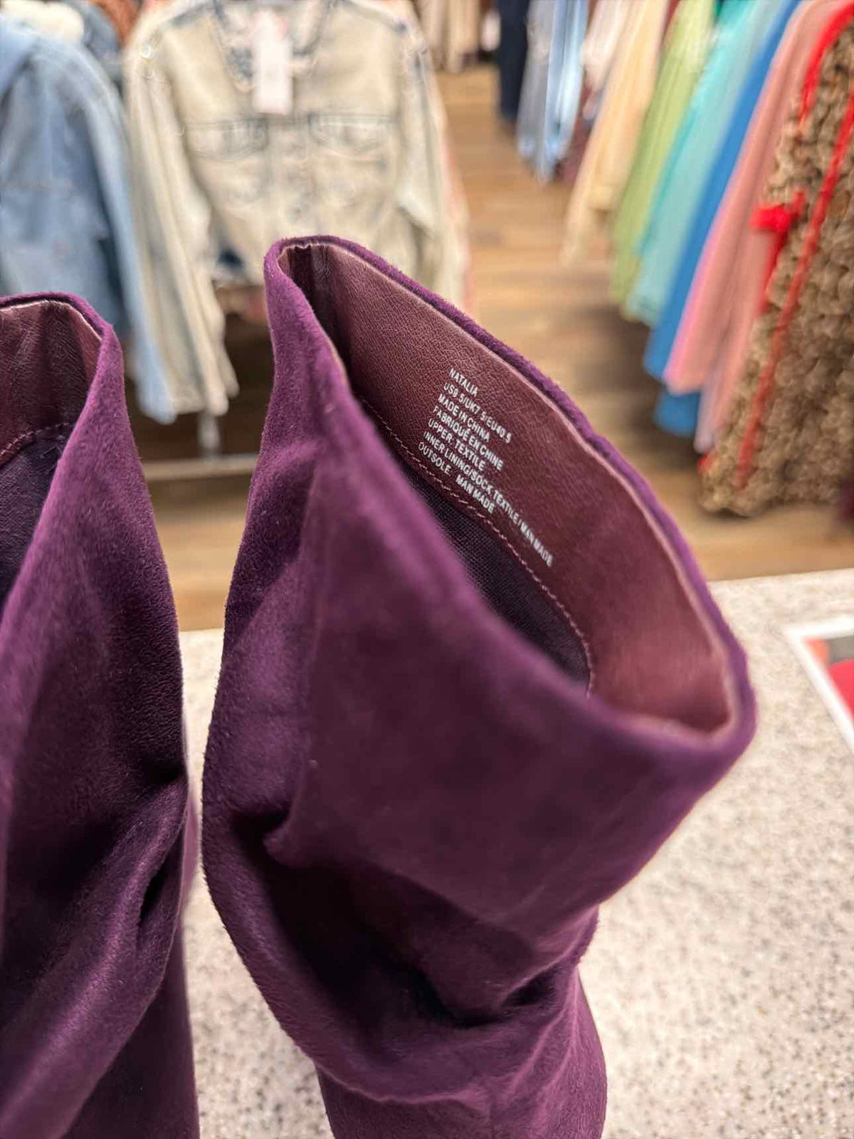ShoeDazzle Rich Purple Faux-Suede Slouchy Stiletto Boots Woman's Size 9
