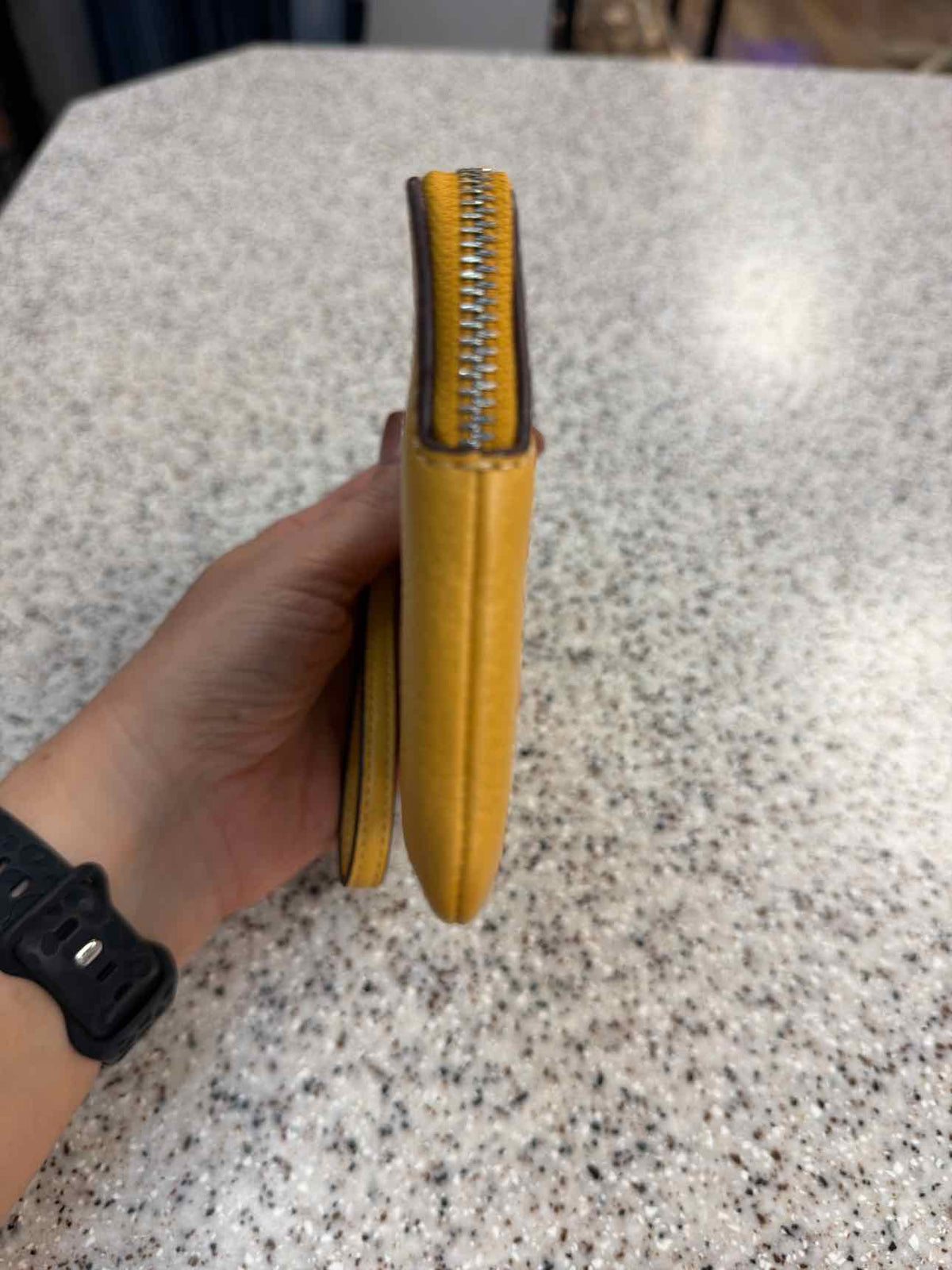 Coach Honeycomb Yellow Corner Zip Pebble Leather Wristlet Wallet