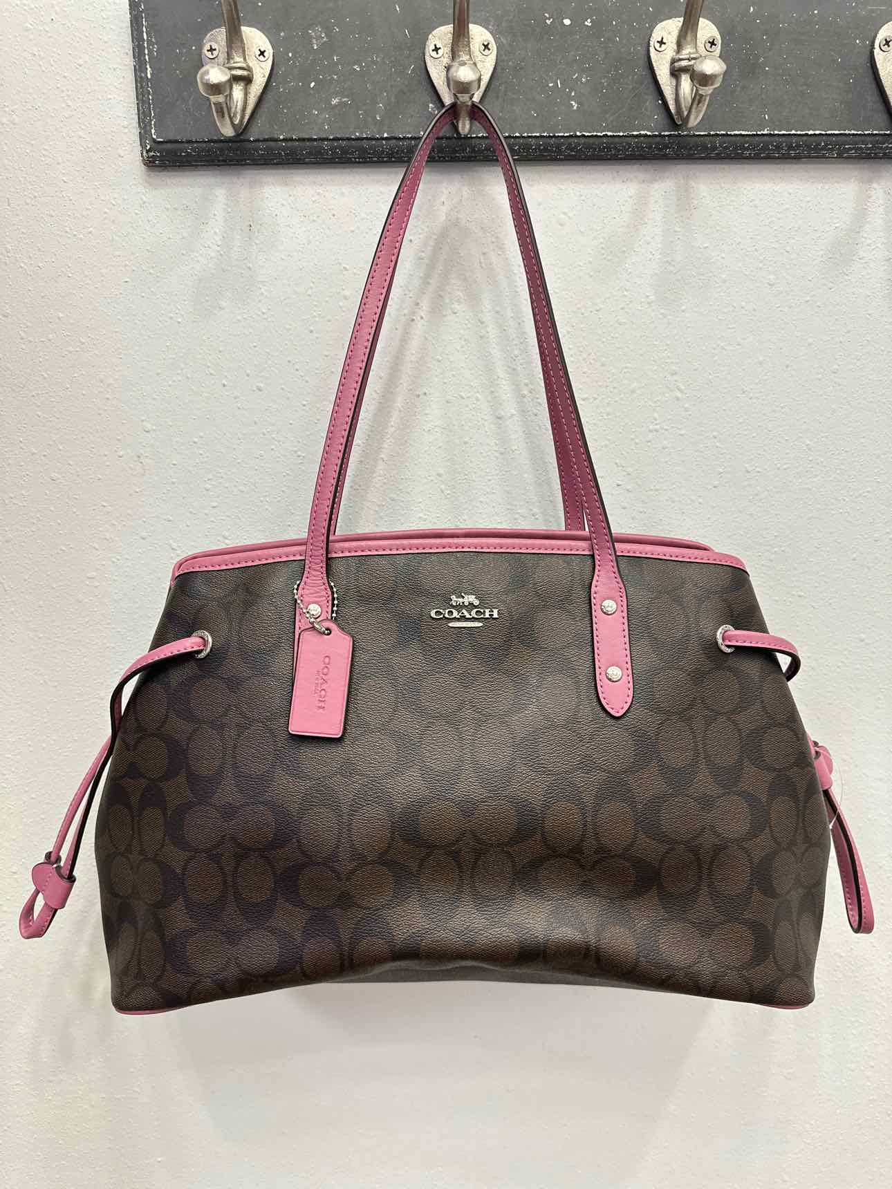 Coach Signature Drawstring Carryall Hobo Brown Blush Pink Shoulder Bag Handbags
