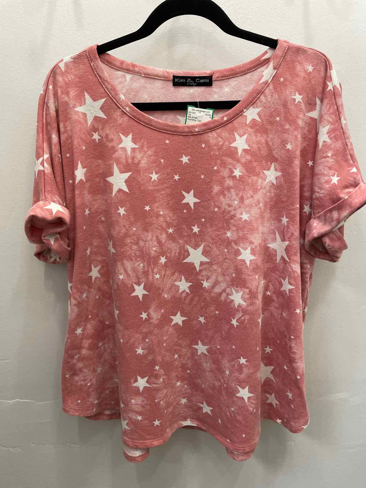 Kim & Cami Star Print Tie Dye Size XL Pink and White Top