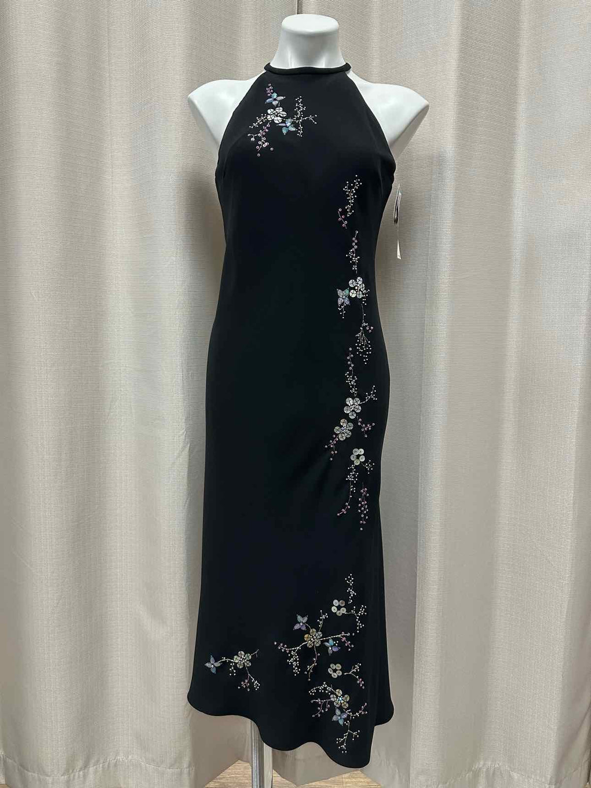 Jones New York NEW NWT Rhinestone Floral Halter Maxi Mermaid Size 8 Black Dress