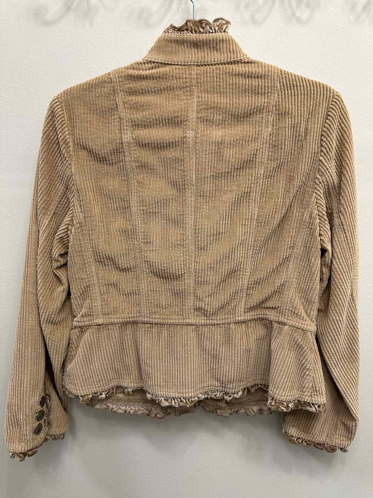 J Jill Corduroy Button Down Long Sleeve Ruffle Trim Size Small Tan Jacket
