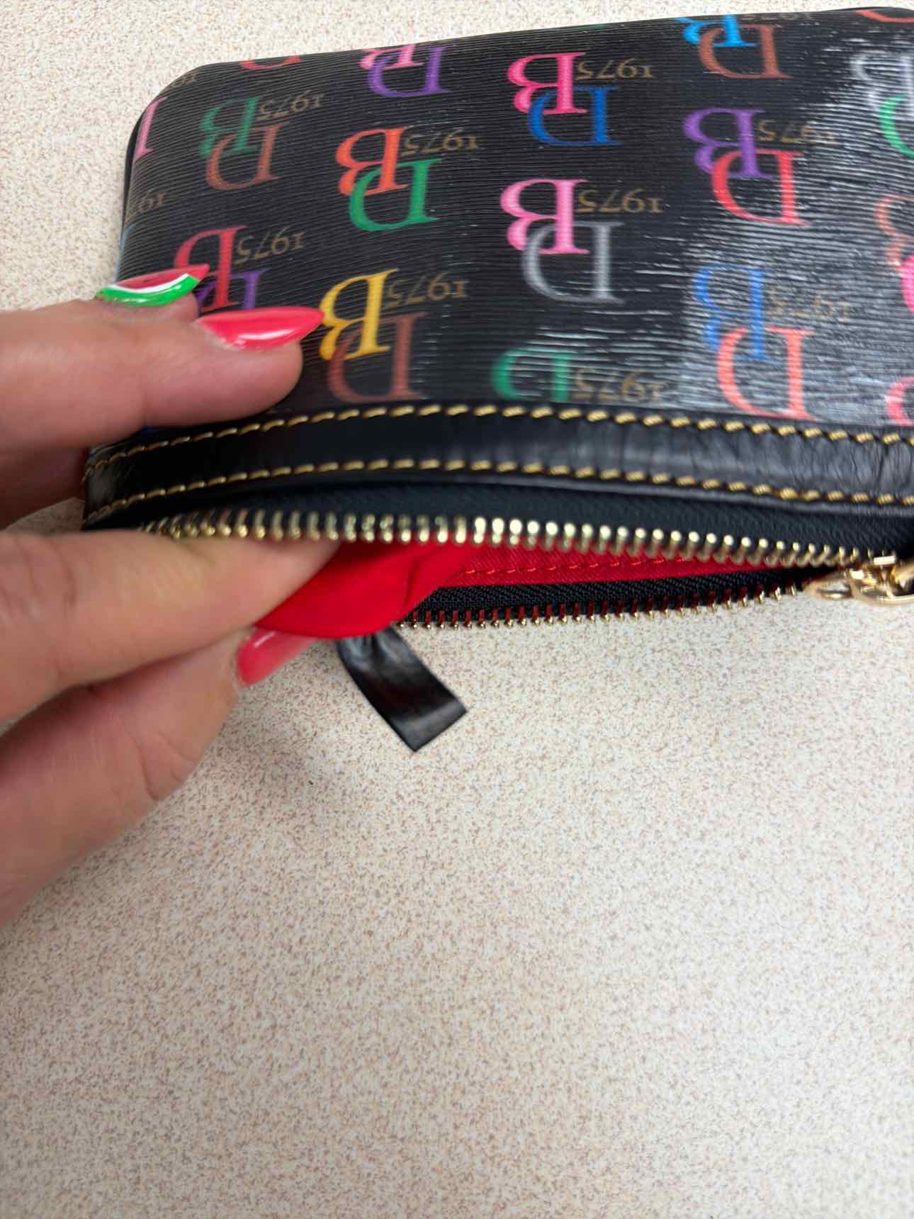 Dooney and Bourke Retro 1975 Multicolor DB Mini Wristlet Coin Black Wallet
