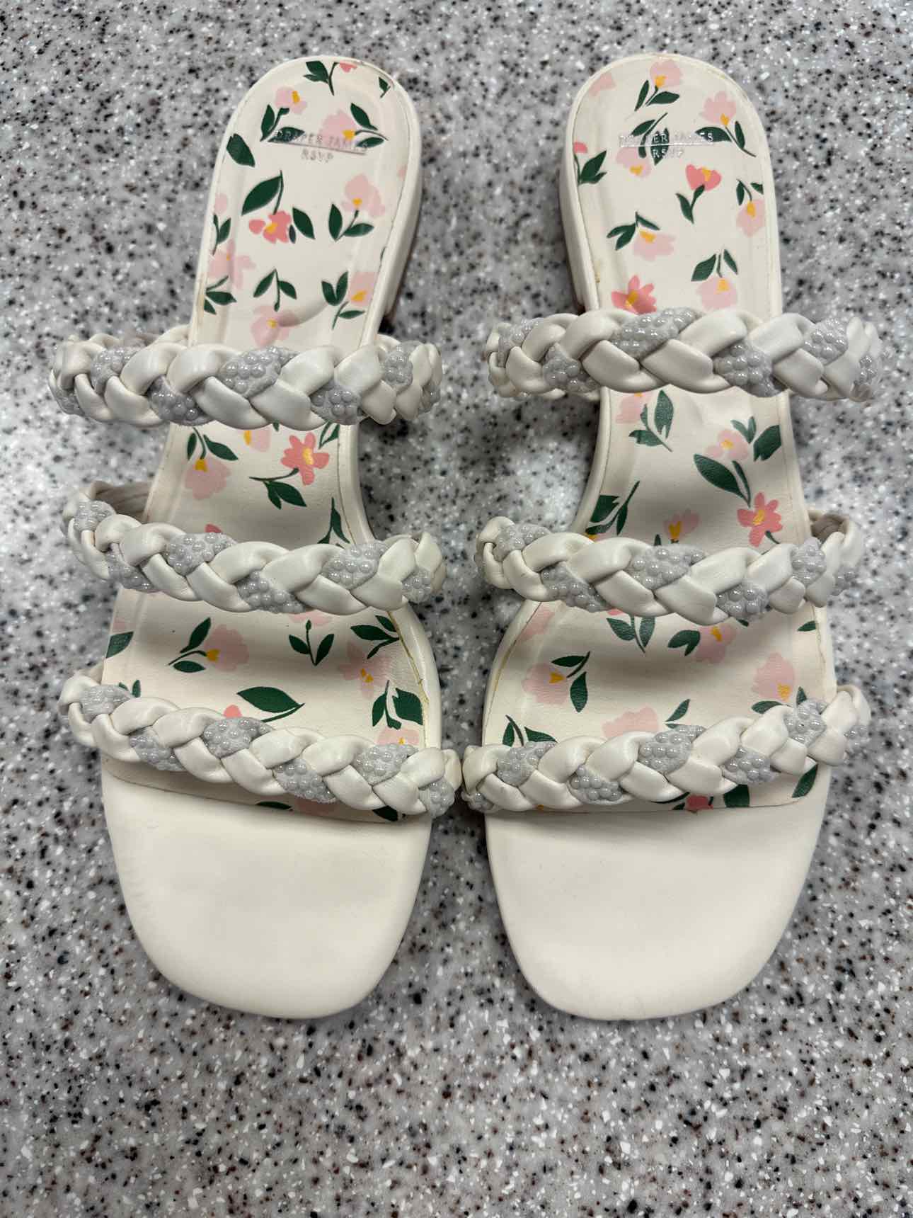 Draper James Size 9 1/2 Pearl Beaded Ivory Flat Sandals