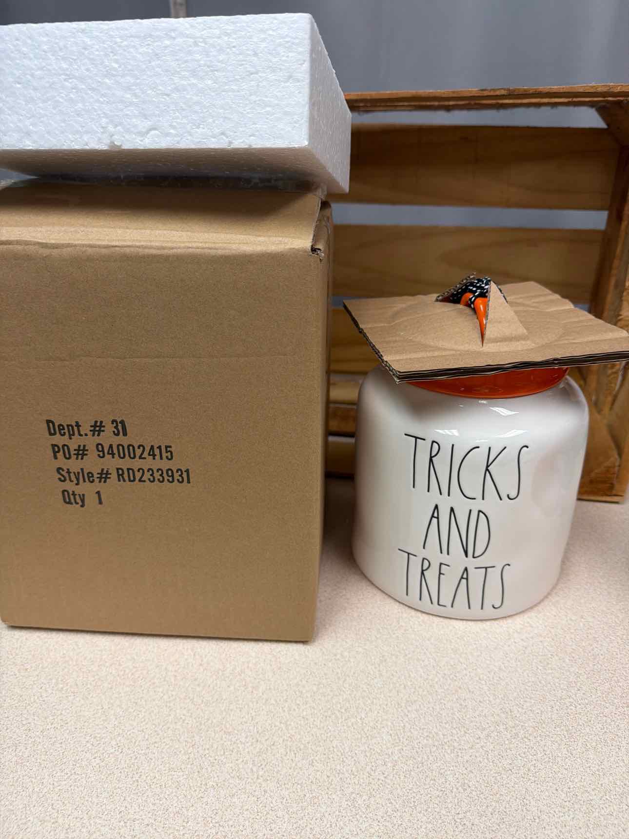 Rae Dunn NEW "Tricks and Treats" Ceramic Cookie Jar and Lid household
